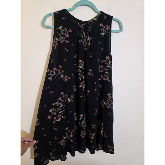 Free People Size Medium Snap Out of It Swing Black Sleeveless Floral Tunic Dress - Picture 4 of 8
